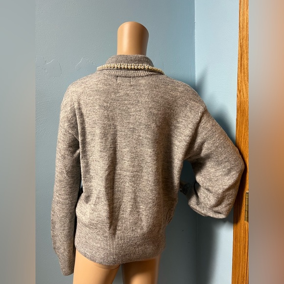 H&M Sweater Womens Small Gray Faux Pearl Beads Collar Wool Stretch Blend Winter - Picture 8 of 11